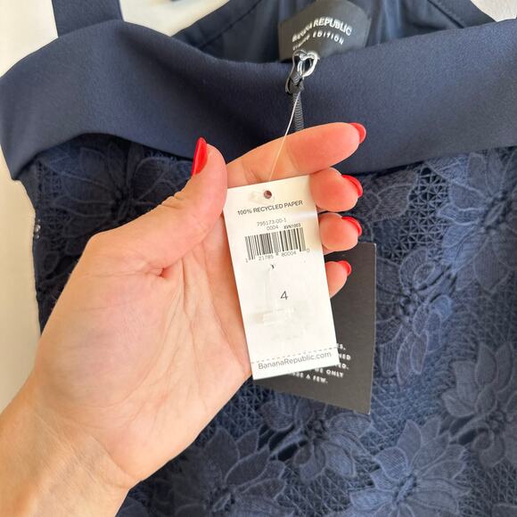 Banana Republic Bow Back Lace Sleeveless Shift Mini Dress Blue 4 NWT - Picture 6 of 9